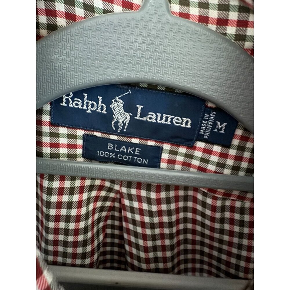 Polo Ralph Lauren Blake Men's Medium Burgundy Green Check Button Down Shirt - Picture 4 of 5